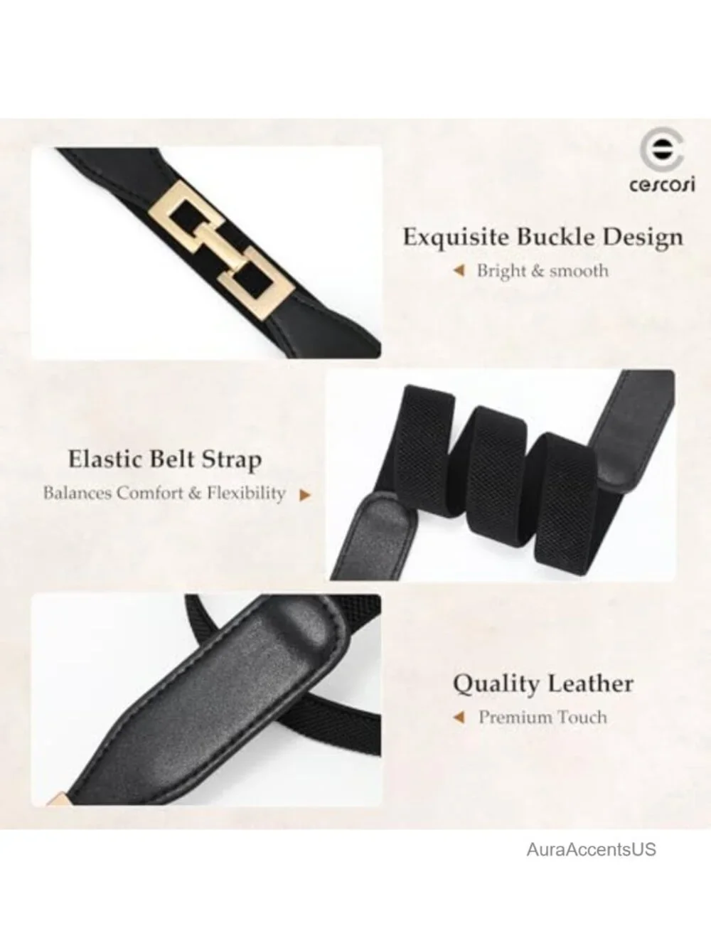 4 Pack Women Skinny Elastic Belts Stretch Waist Belt with Gold Buckle